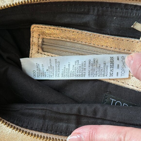 Topshop Gold Leather Bag Crossbody Tassel Zipper Removal Strap Boho Going Out - Picture 9 of 12